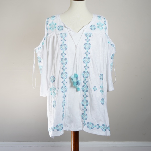 NEW Style & Co Cold Shoulder Floral Blouse 0X - Picture 1 of 7